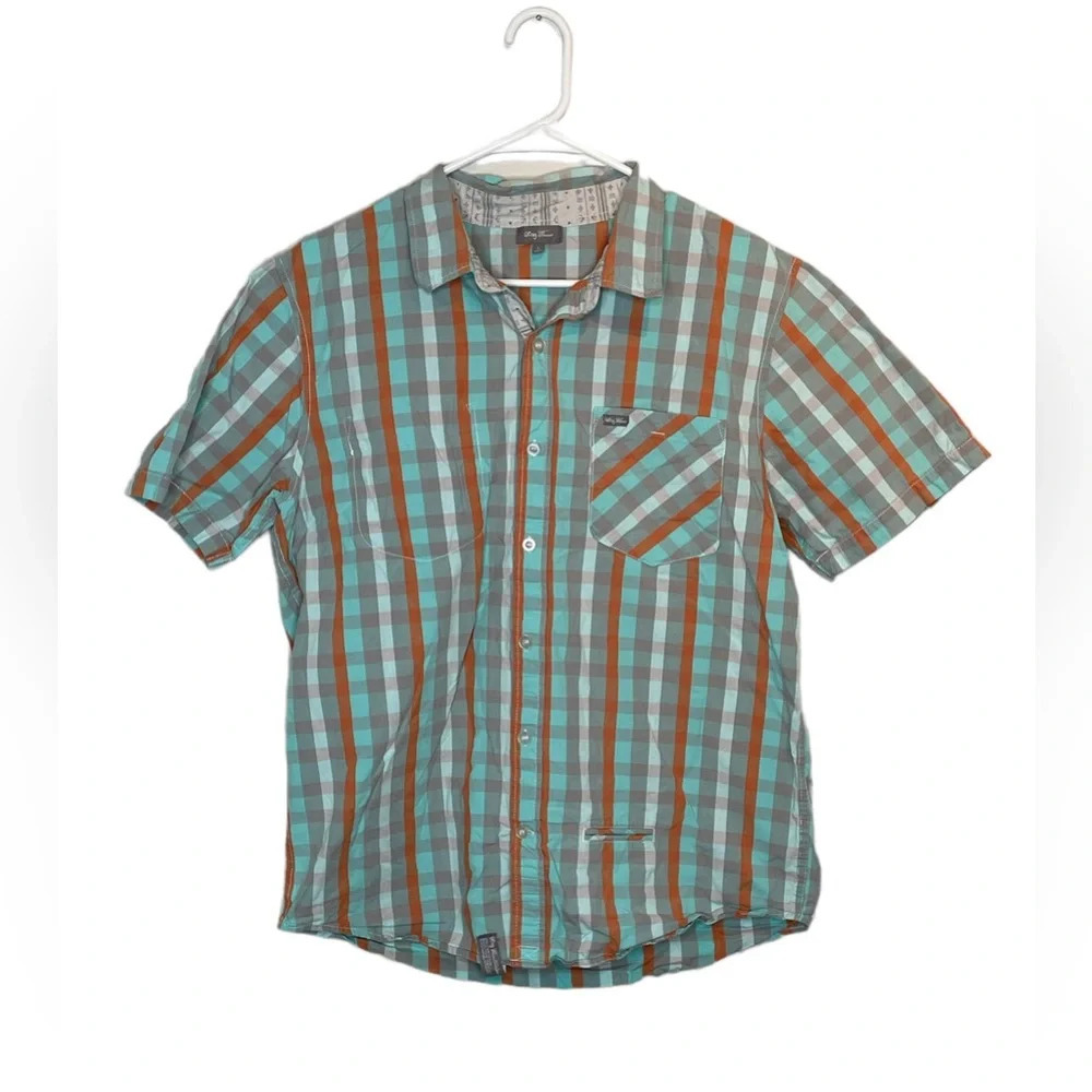 LRG Lifted Research Group Mens Large Plaid Button Up Shirt Gray